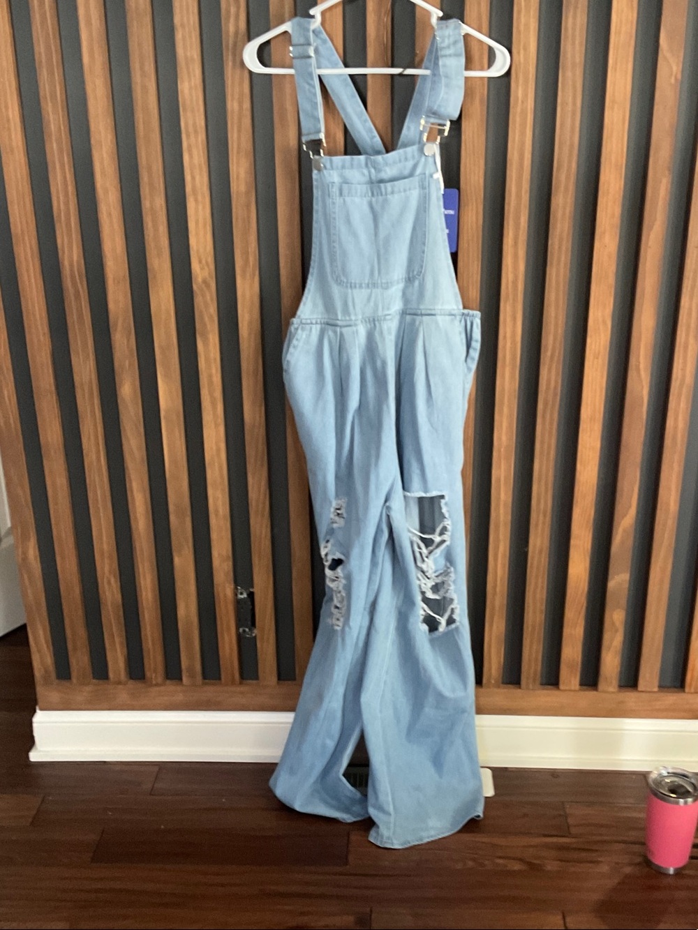 Light Wash Distressed Denim Overalls for Women